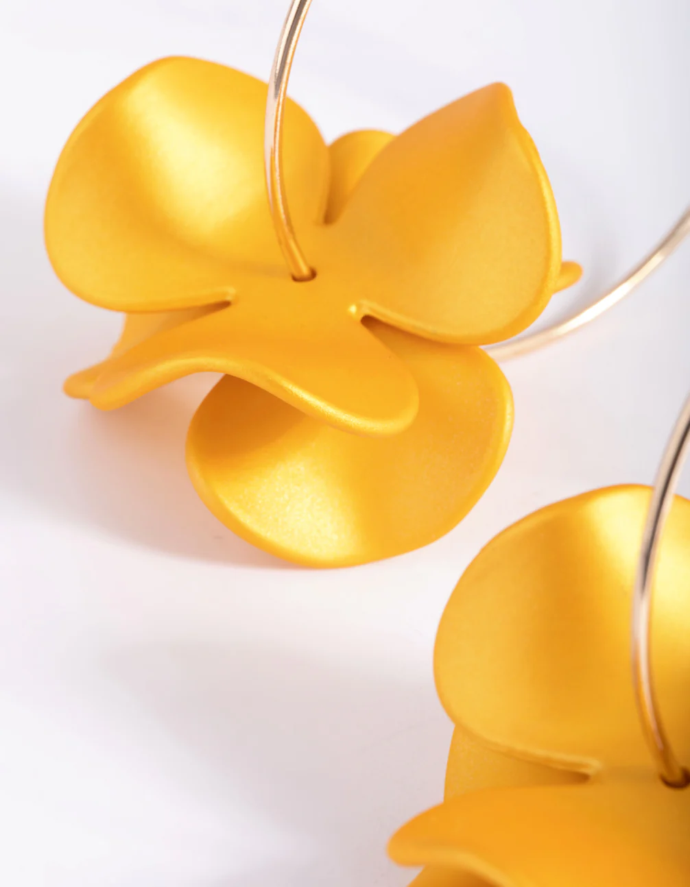 Matte Yellow Flower Hoop Earrings - Image 4