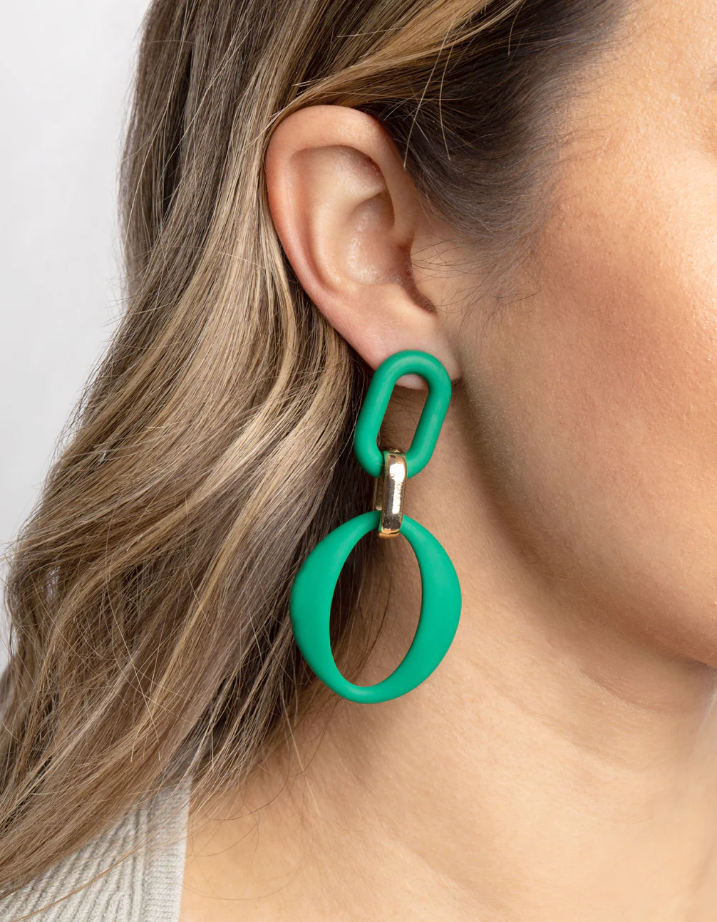 Green Linked Drop Earrings - Image 2