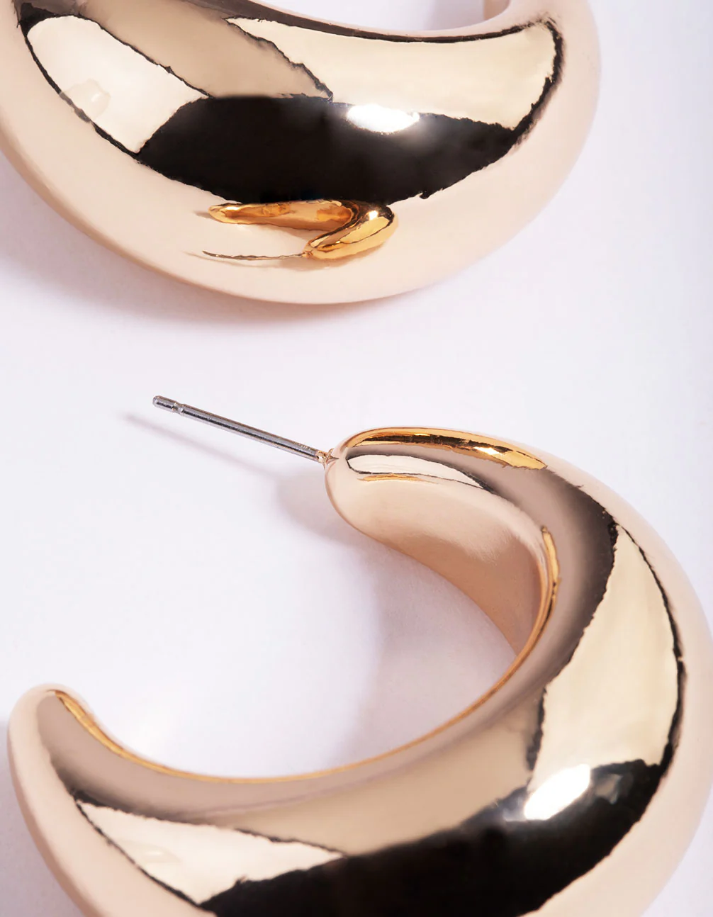 Gold Thick Puff Hoop Earrings - Image 2