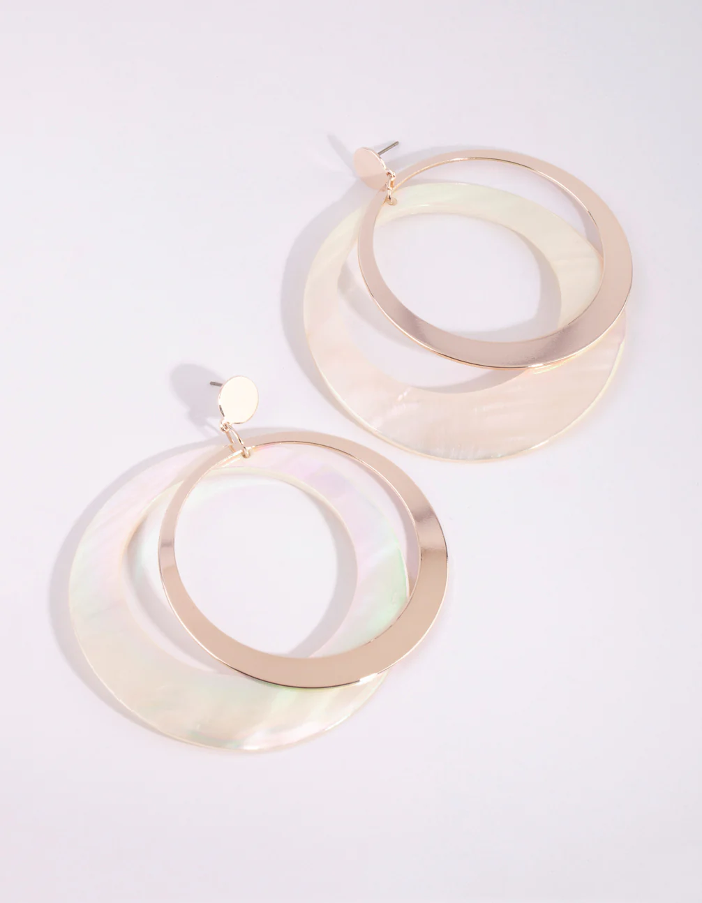 Gold Two Tone Shell Drop Earrings - Image 3