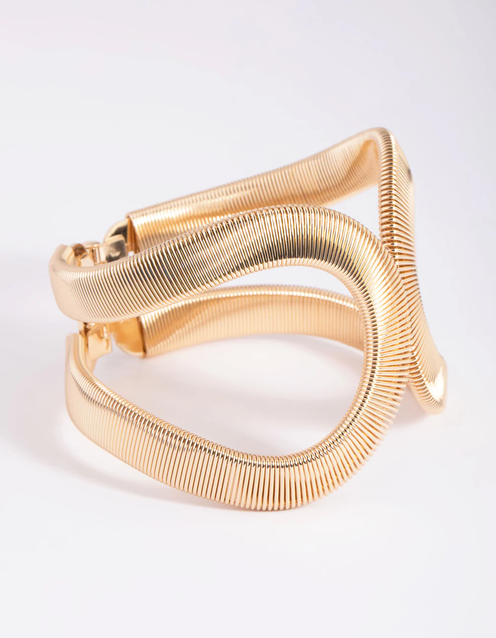 Gold Textured Oval Cuff Bangle - Image 3