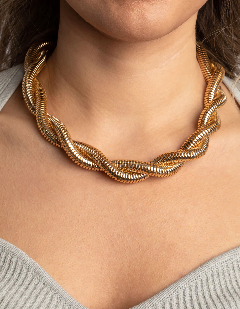 Gold Textured Twist Chain Necklace - Image 2