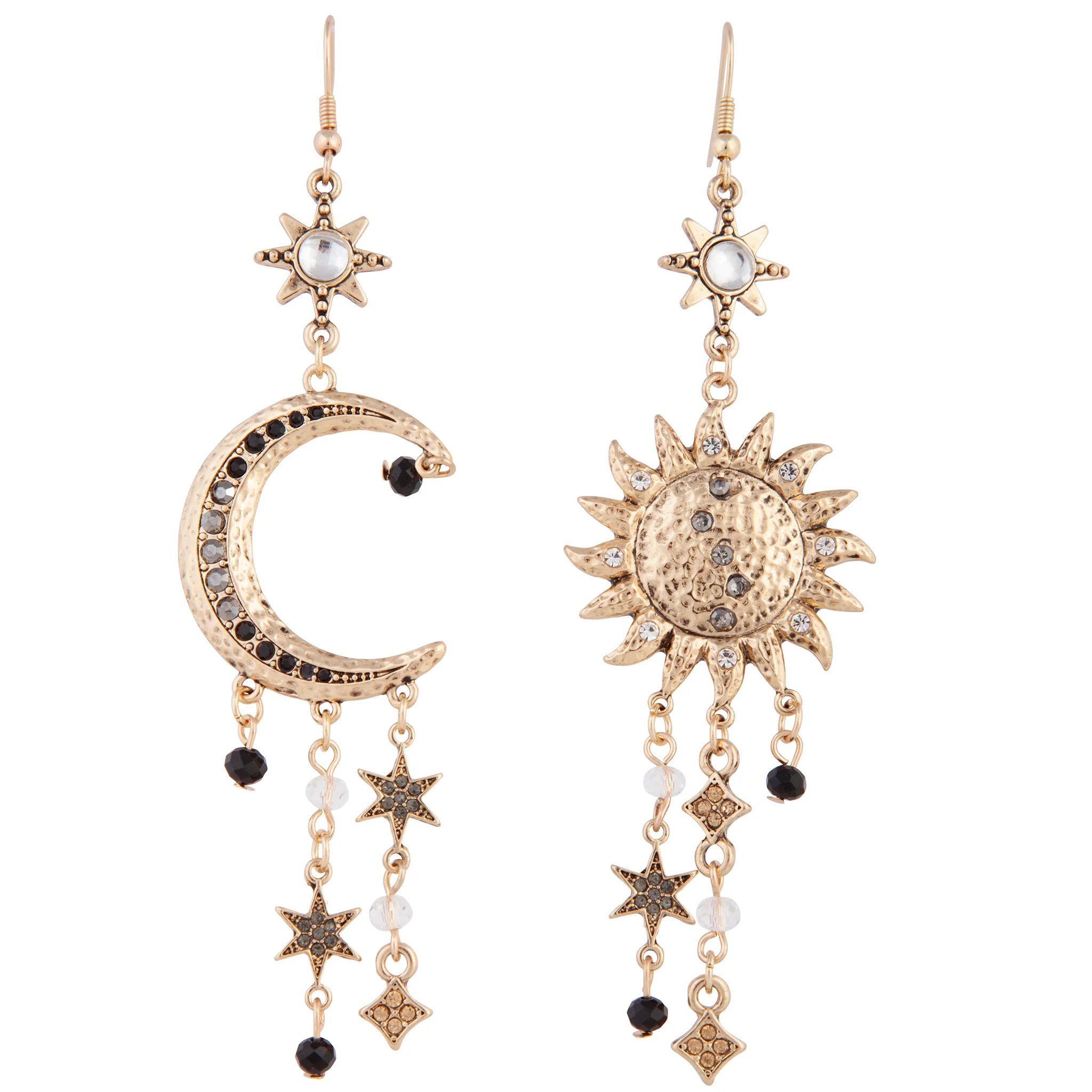 Antique Gold Celestial Grey Black Gem Earrings - Image 2