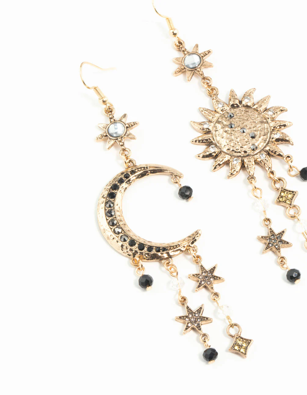 Antique Gold Celestial Grey Black Gem Earrings - Image 3