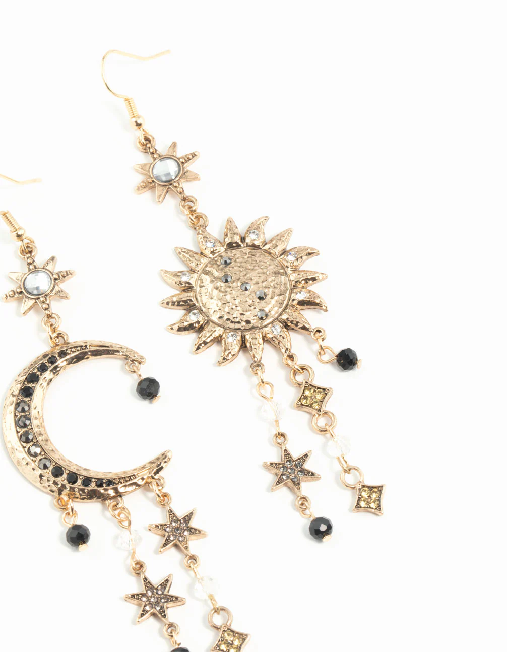 Antique Gold Celestial Grey Black Gem Earrings - Image 4