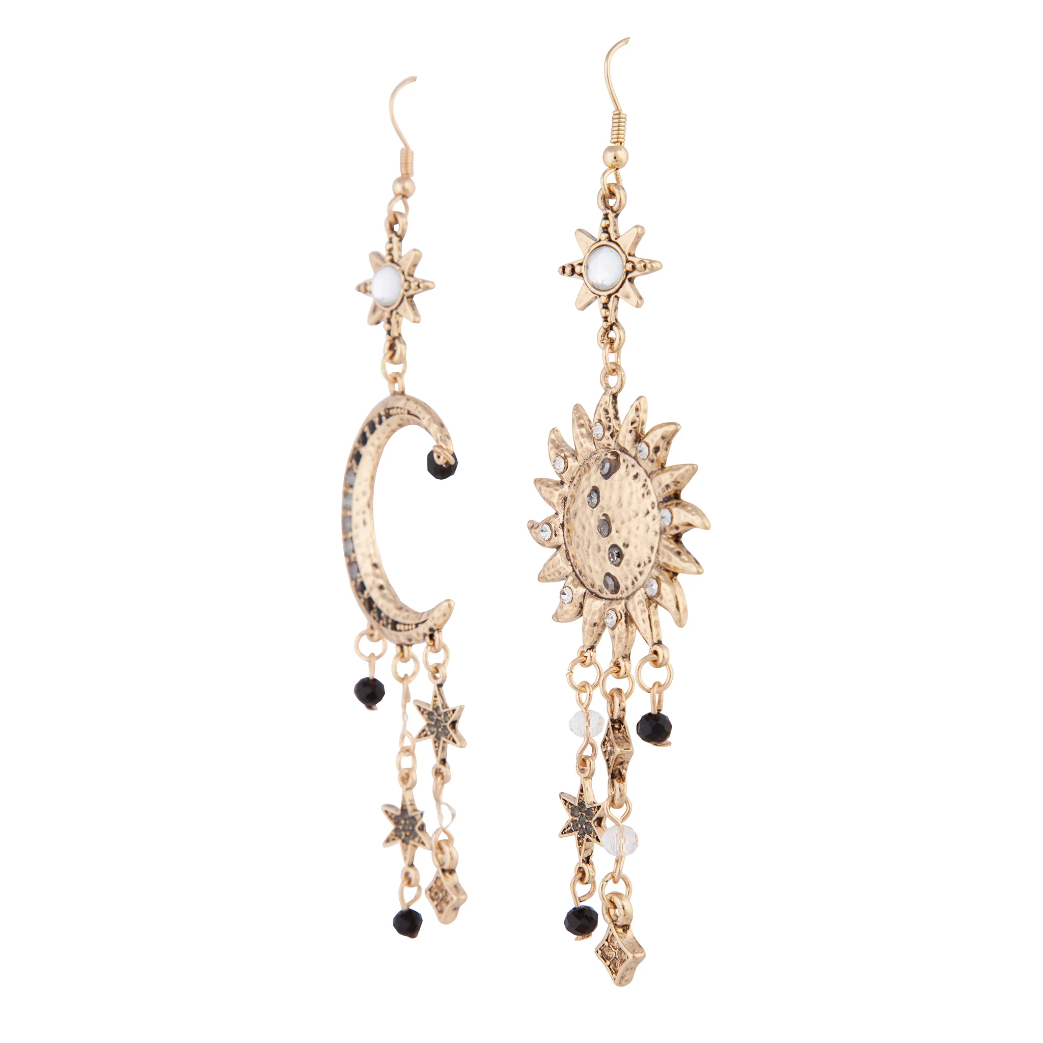 Antique Gold Celestial Grey Black Gem Earrings - Image 5