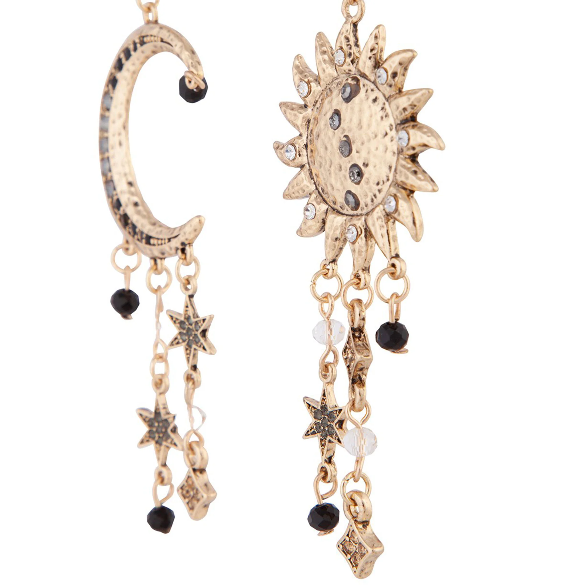 Antique Gold Celestial Grey Black Gem Earrings - Image 6