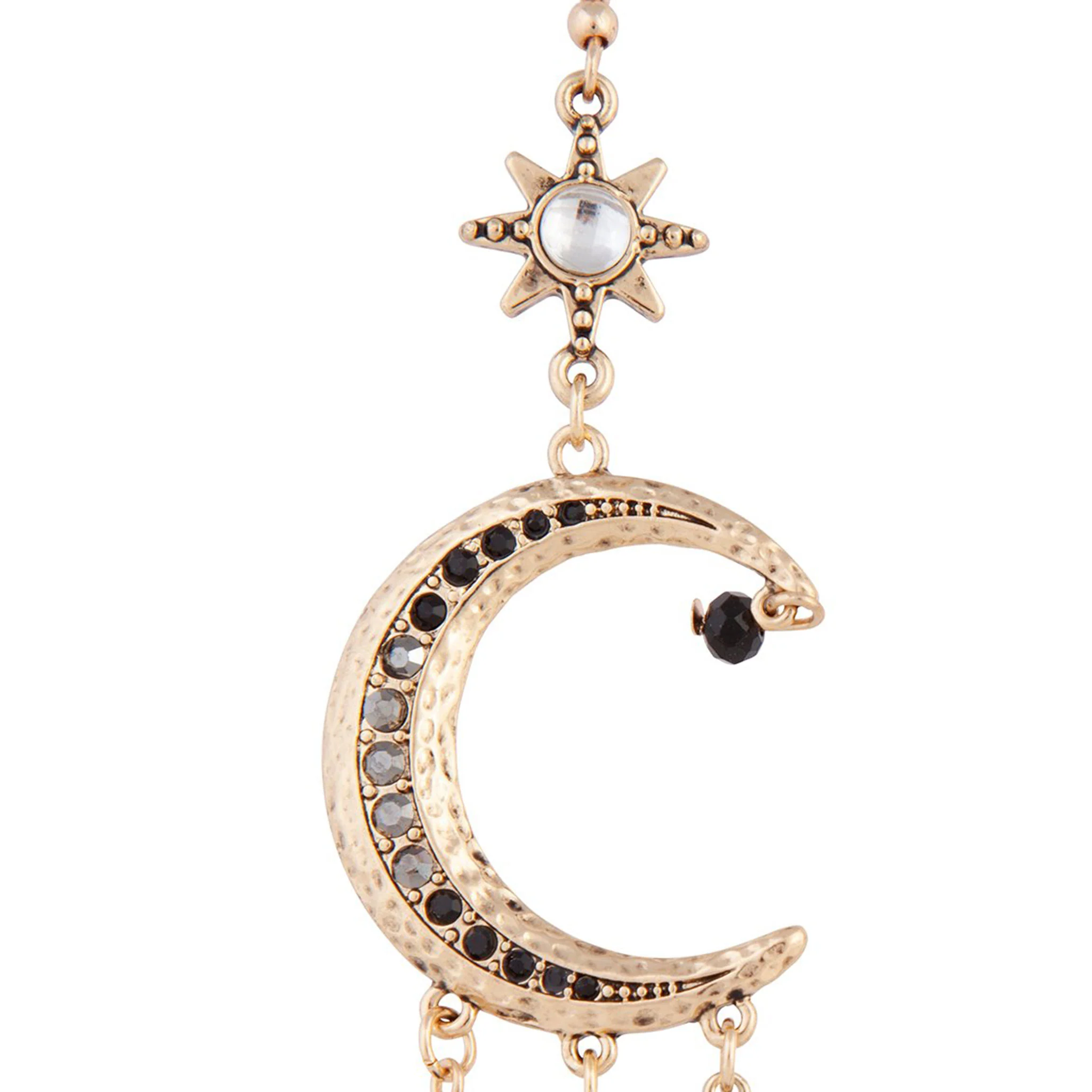 Antique Gold Celestial Grey Black Gem Earrings - Image 7