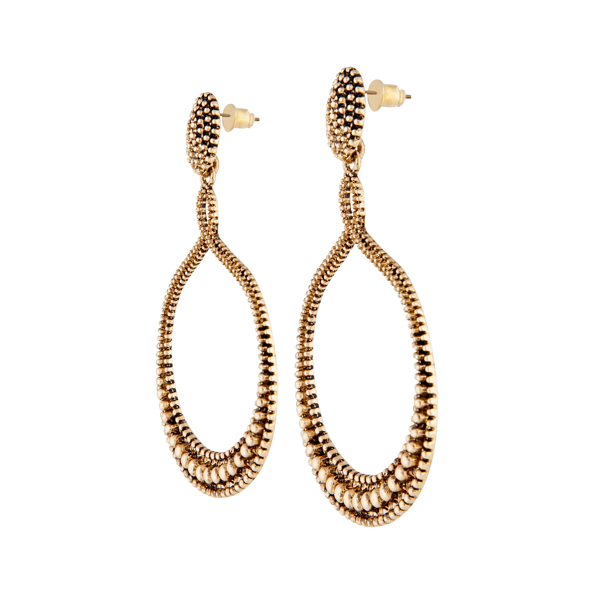 Antique Gold Teardrop Etched Earrings - Image 2