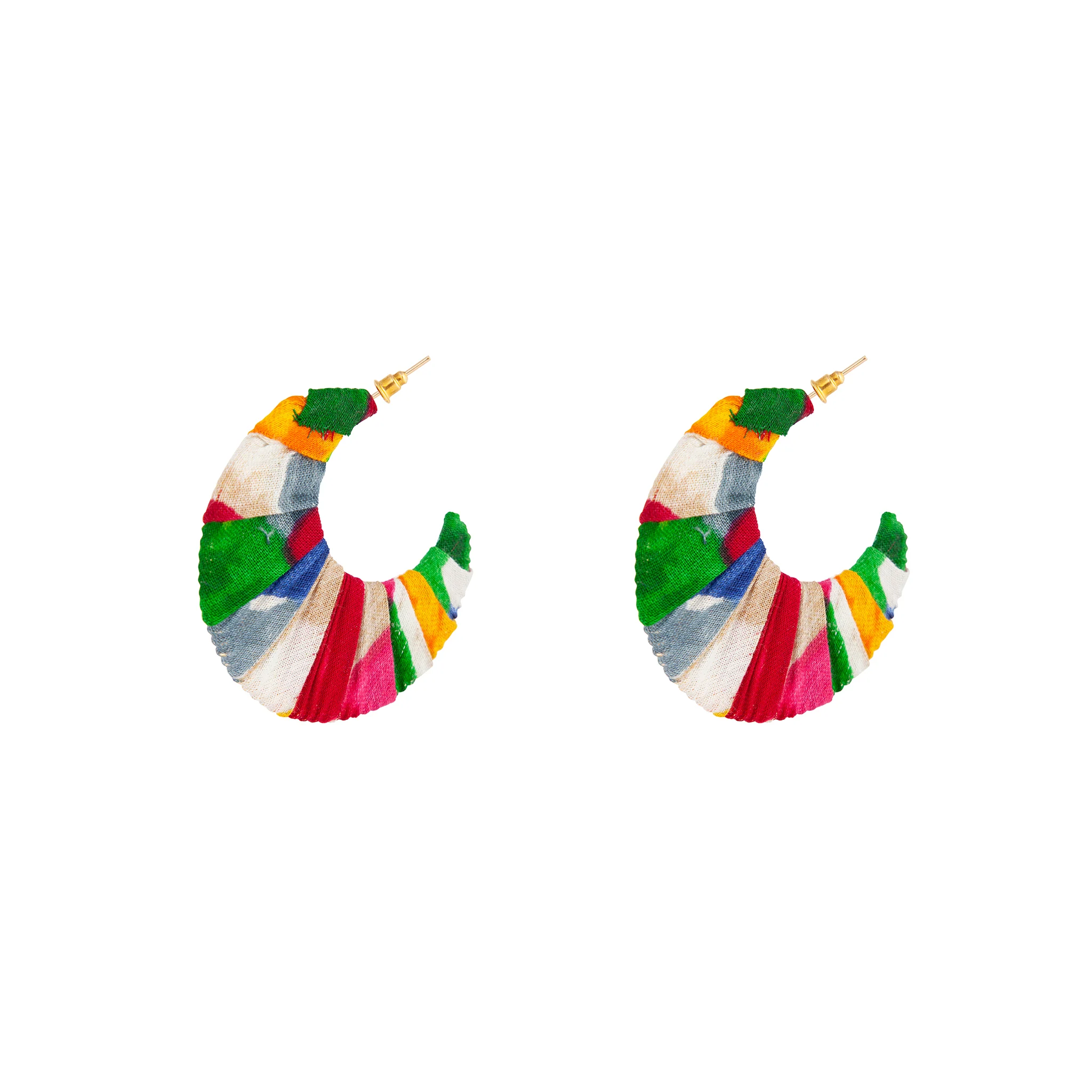 Multi Fabric Covered Cut Out Hoop Earrings - Image 2