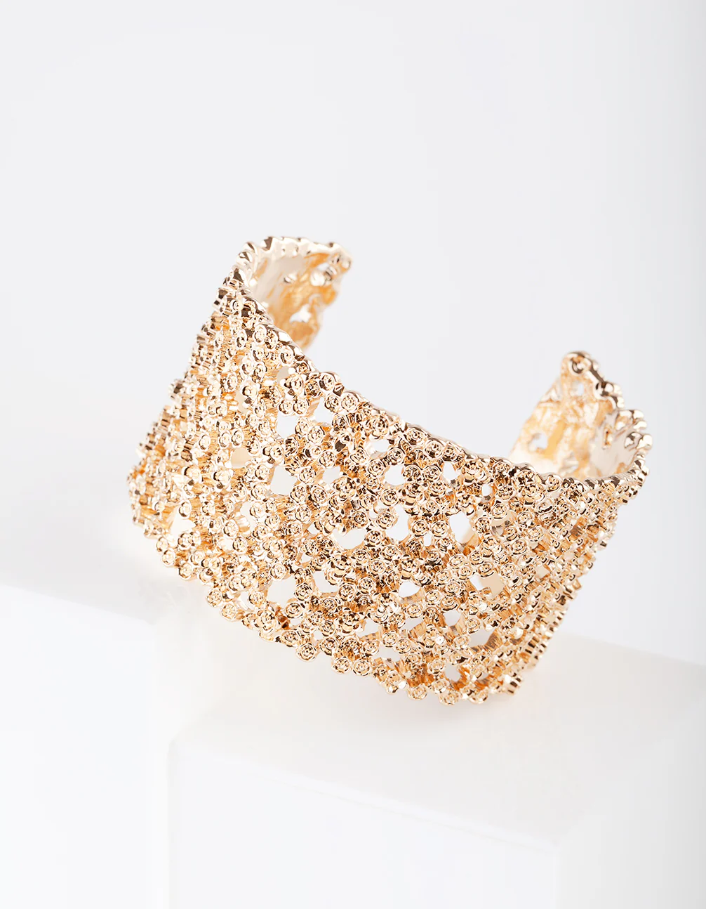 Gold Textured Wide Arm Cuff - Image 2