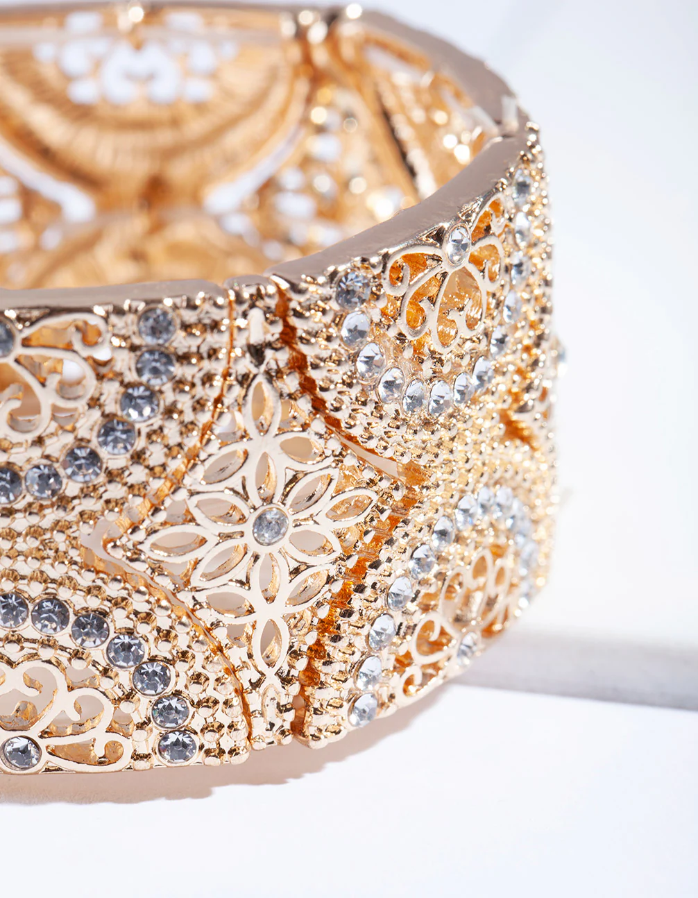 Gold Filigree Diamante Stretch Bracelet - Image 2