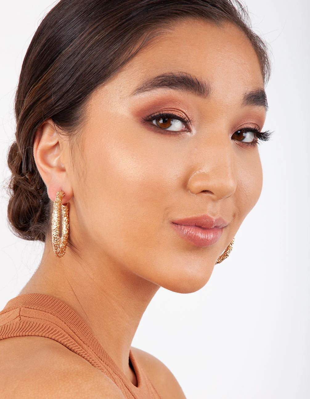 Gold Textured Molten Hoop Earrings - Image 2