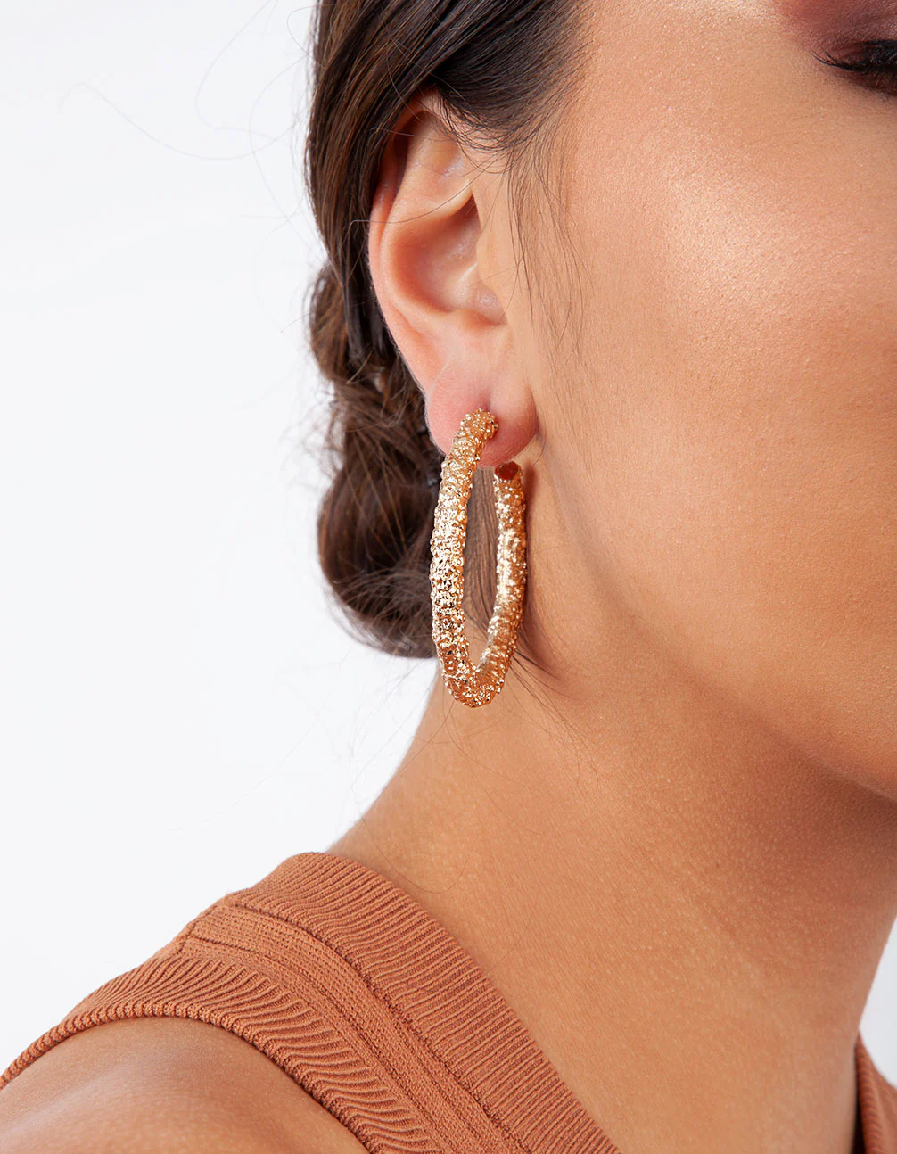 Gold Textured Molten Hoop Earrings - Image 5