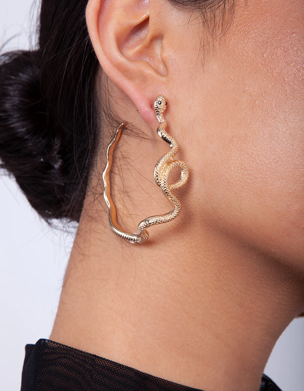 Gold Snake Hoop Earrings - Image 3