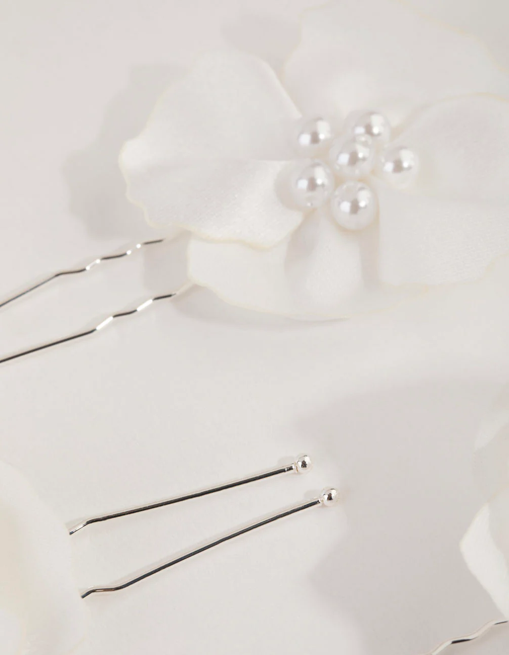 Fabric Pearl Flower Bun Pins - Image 2