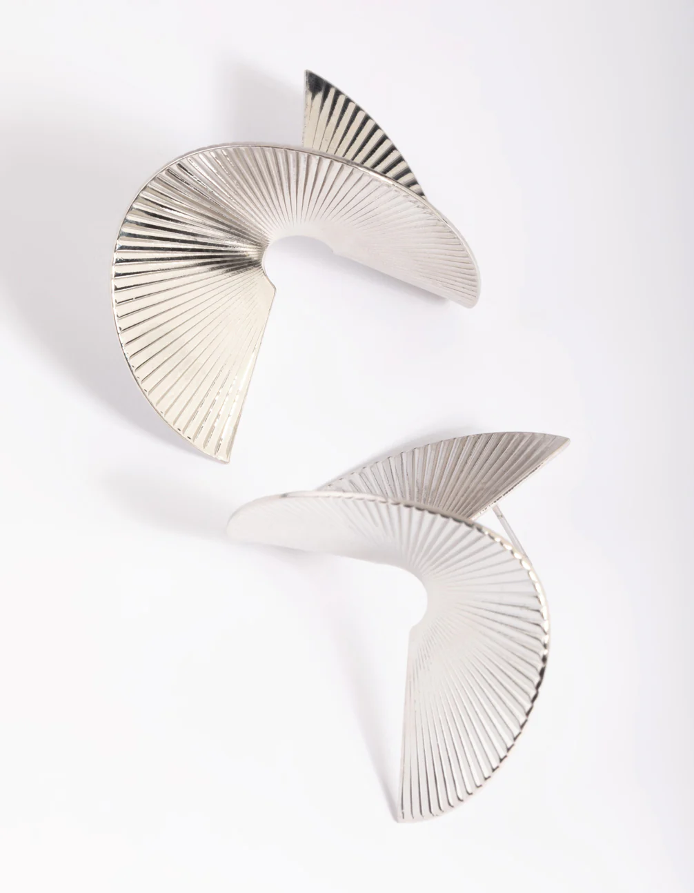 Silver Twisted Fan Stud Earrings