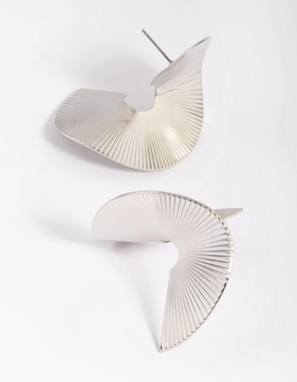 Silver Twisted Fan Stud Earrings - Image 4