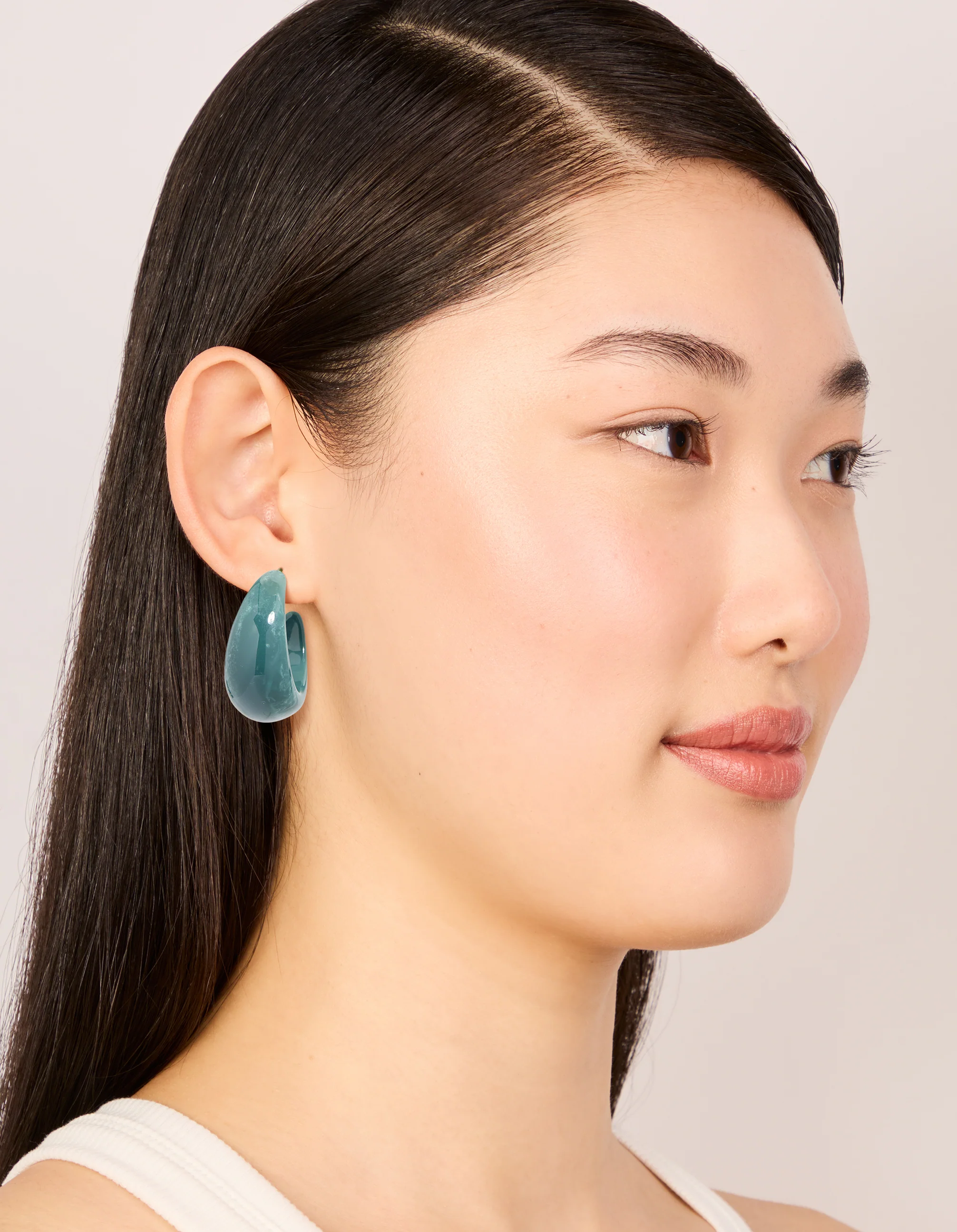 Forest Green Wide Marbled Hoop Earrings - Image 2