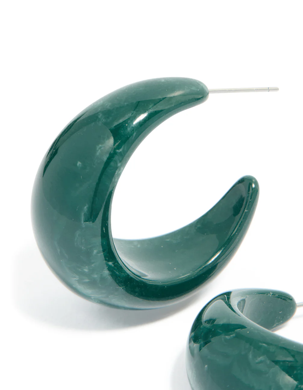 Forest Green Wide Marbled Hoop Earrings - Image 3