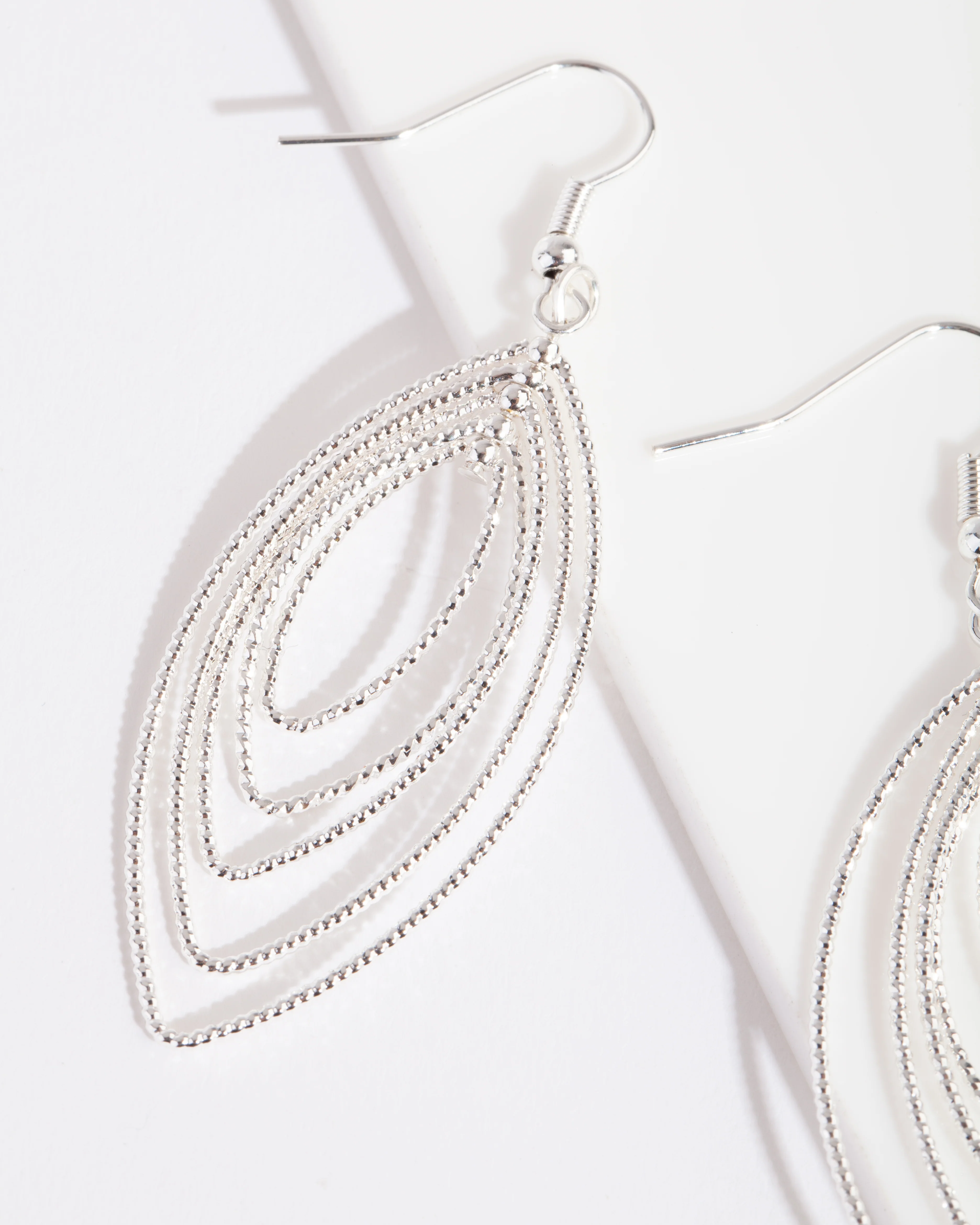 Silver Textured Marquise Drop Earrings - Image 2
