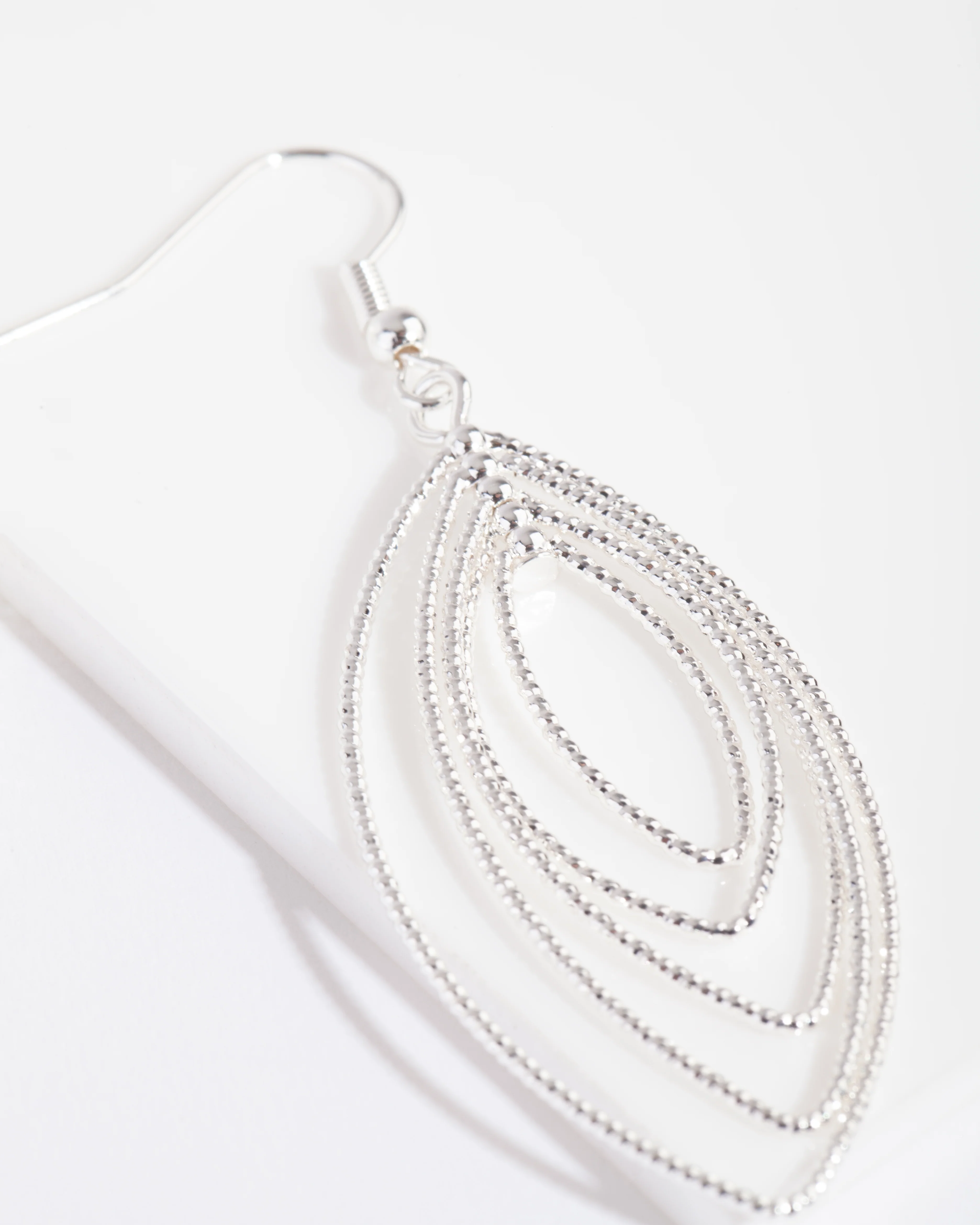 Silver Textured Marquise Drop Earrings - Image 3
