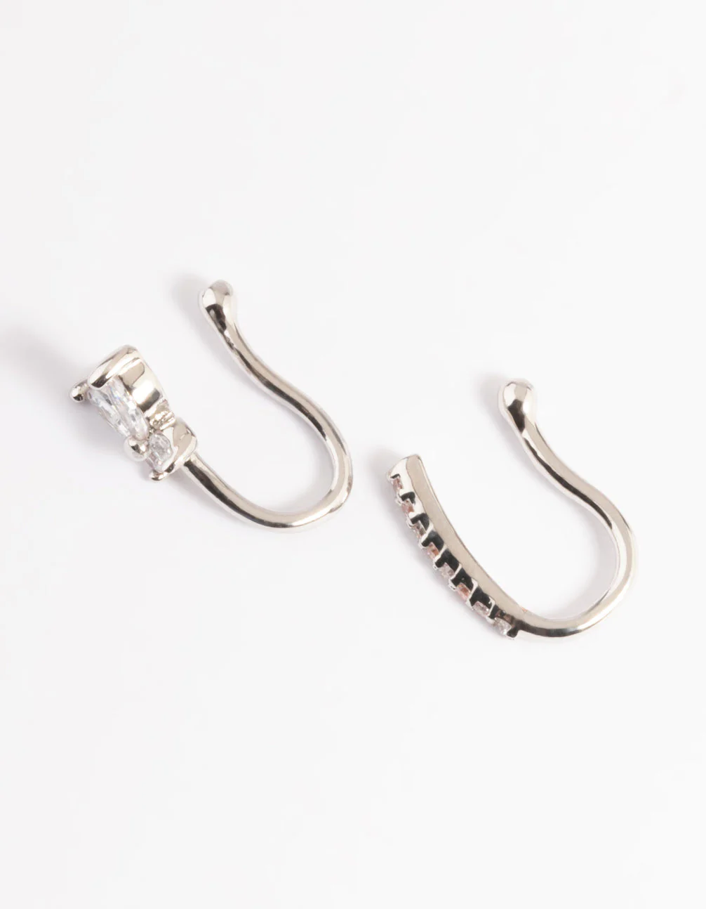 Silver Cubic Zirconia Butterfly Faux Nose Rings - Image 2