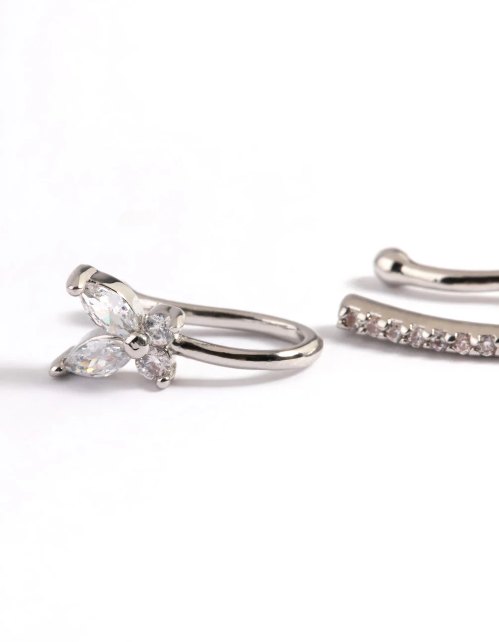 Silver Cubic Zirconia Butterfly Faux Nose Rings - Image 3