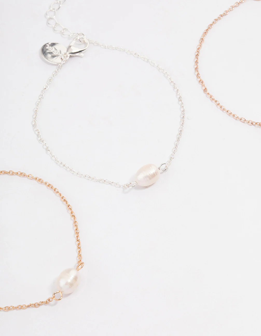 Mixed Metal Classic Freshwater Pearl Bracelet Pack - Image 2