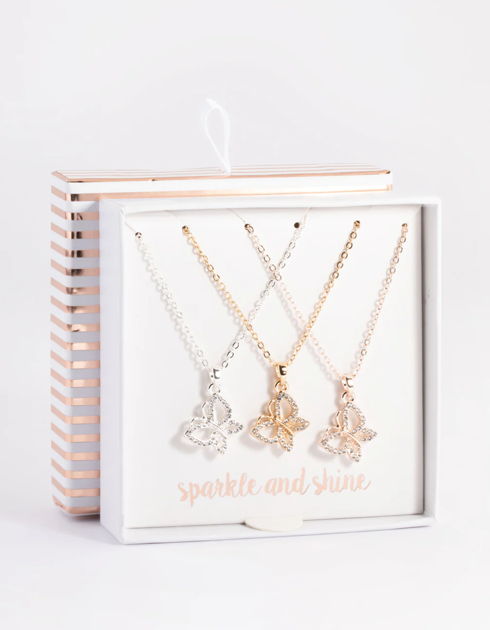 Mixed Metal Diamante Butterfly Necklace Pack - Image 3
