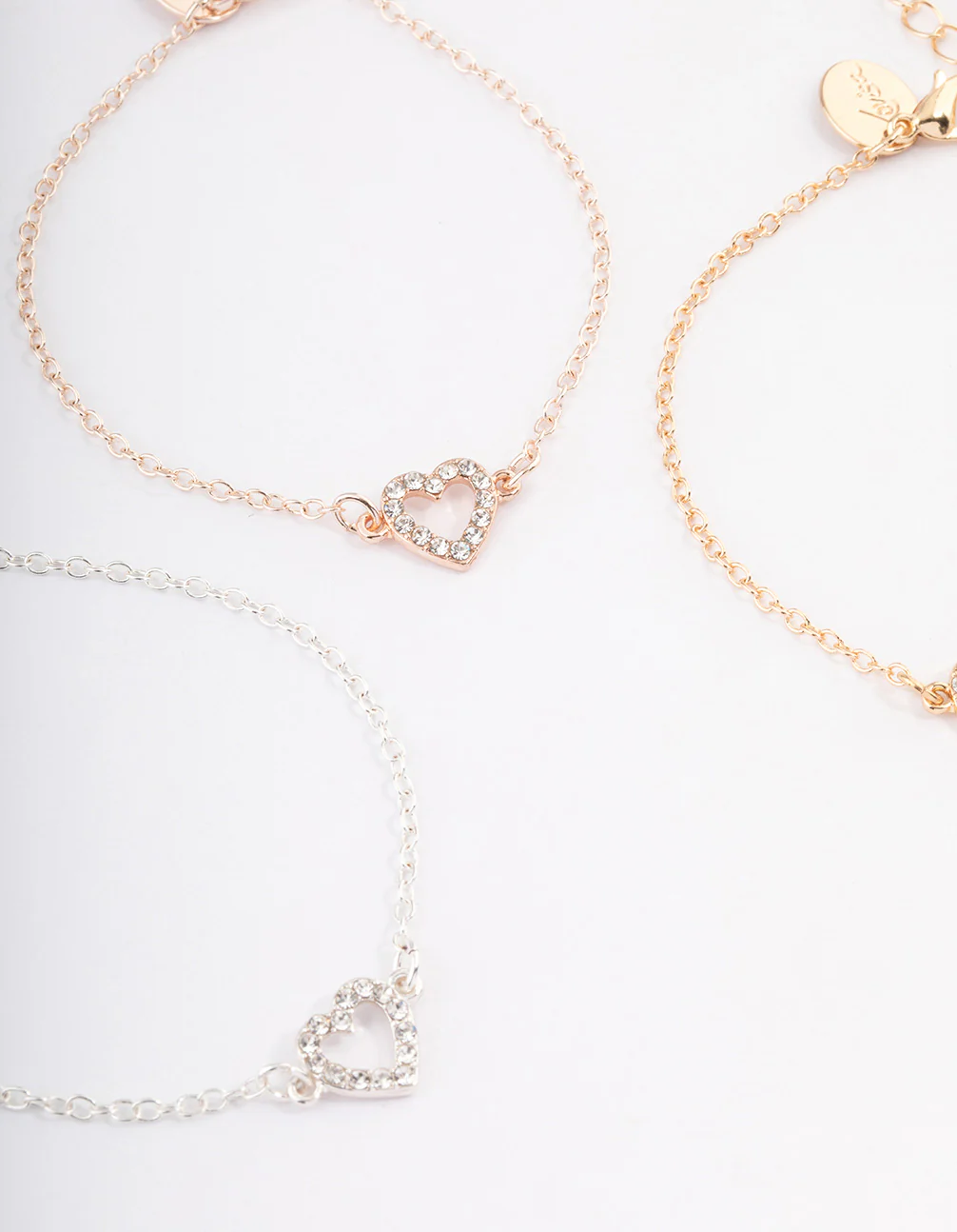 Mixed Metal Diamante Open Heart Bracelet Pack - Image 2
