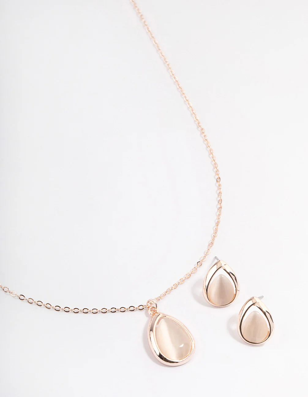 Rose Gold Cateye Pear Jewellery Set
