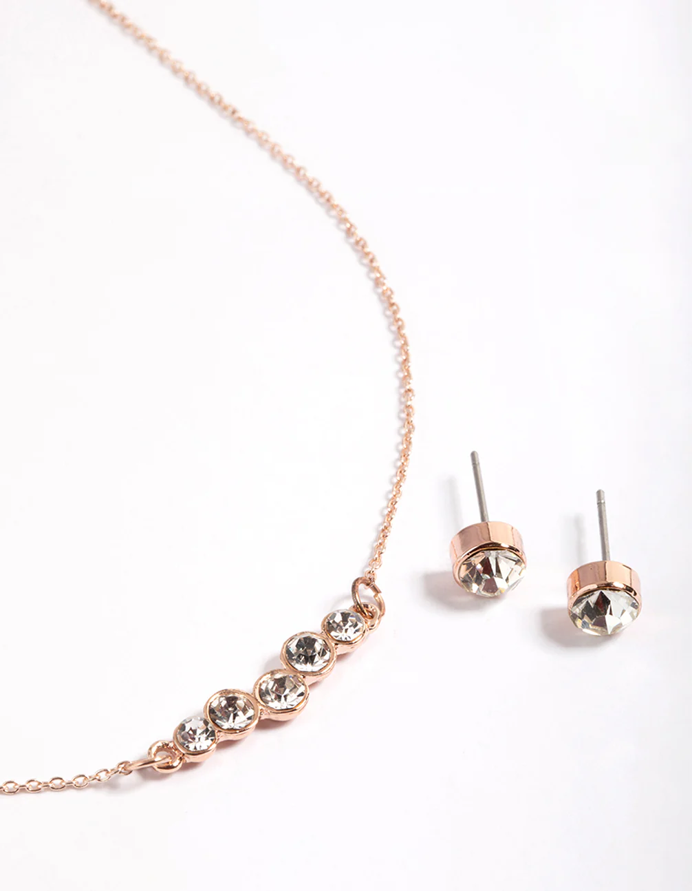 Rose Gold Diamante Bubble Necklace & Stud Earrings - Image 2