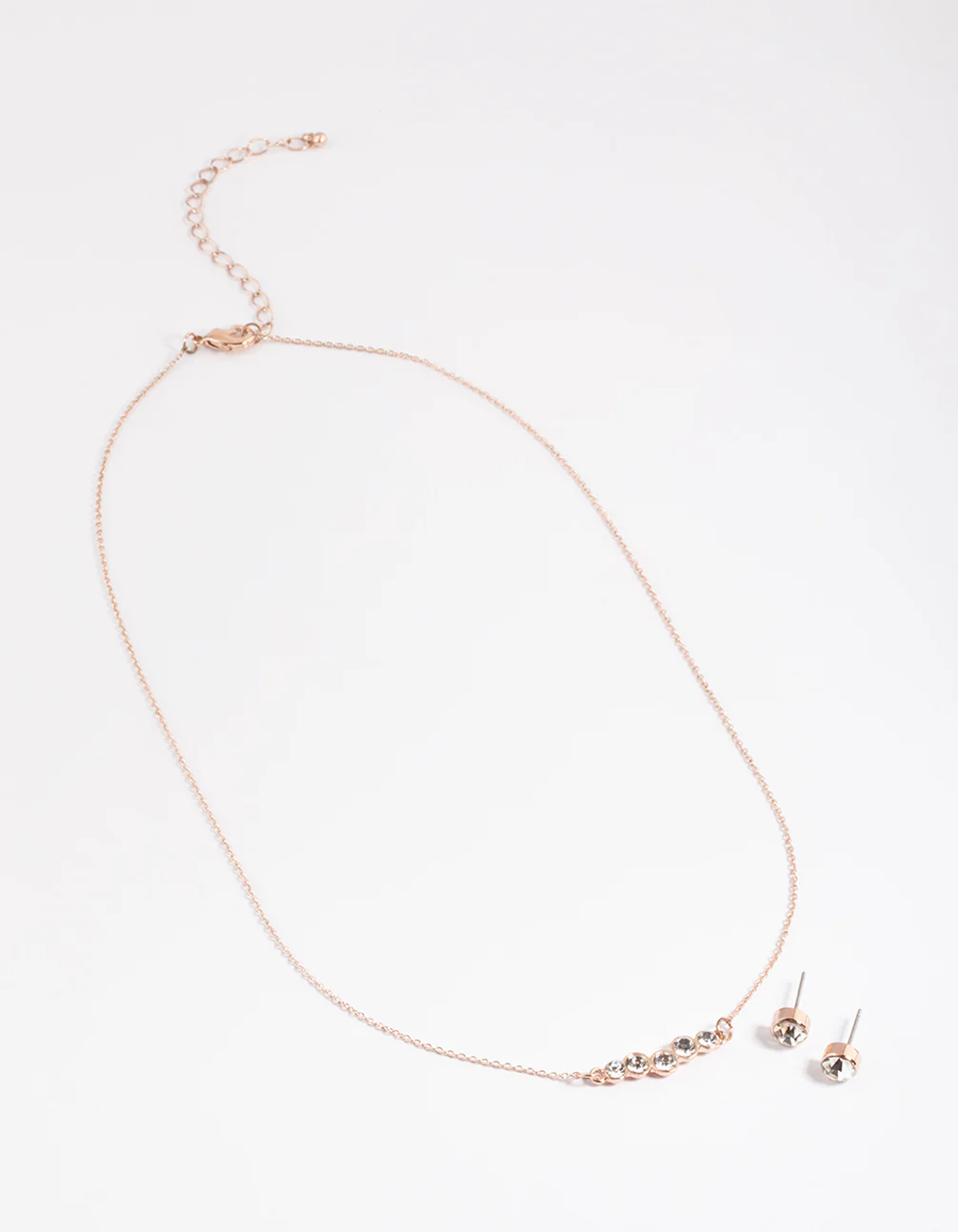Rose Gold Diamante Bubble Necklace & Stud Earrings - Image 3