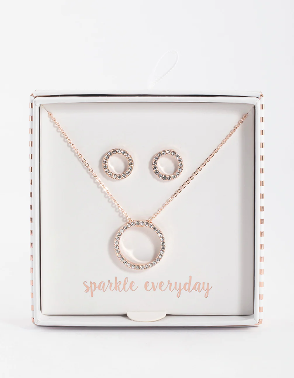 Rose Gold Diamante Open Circle Jewellery Set - Image 4