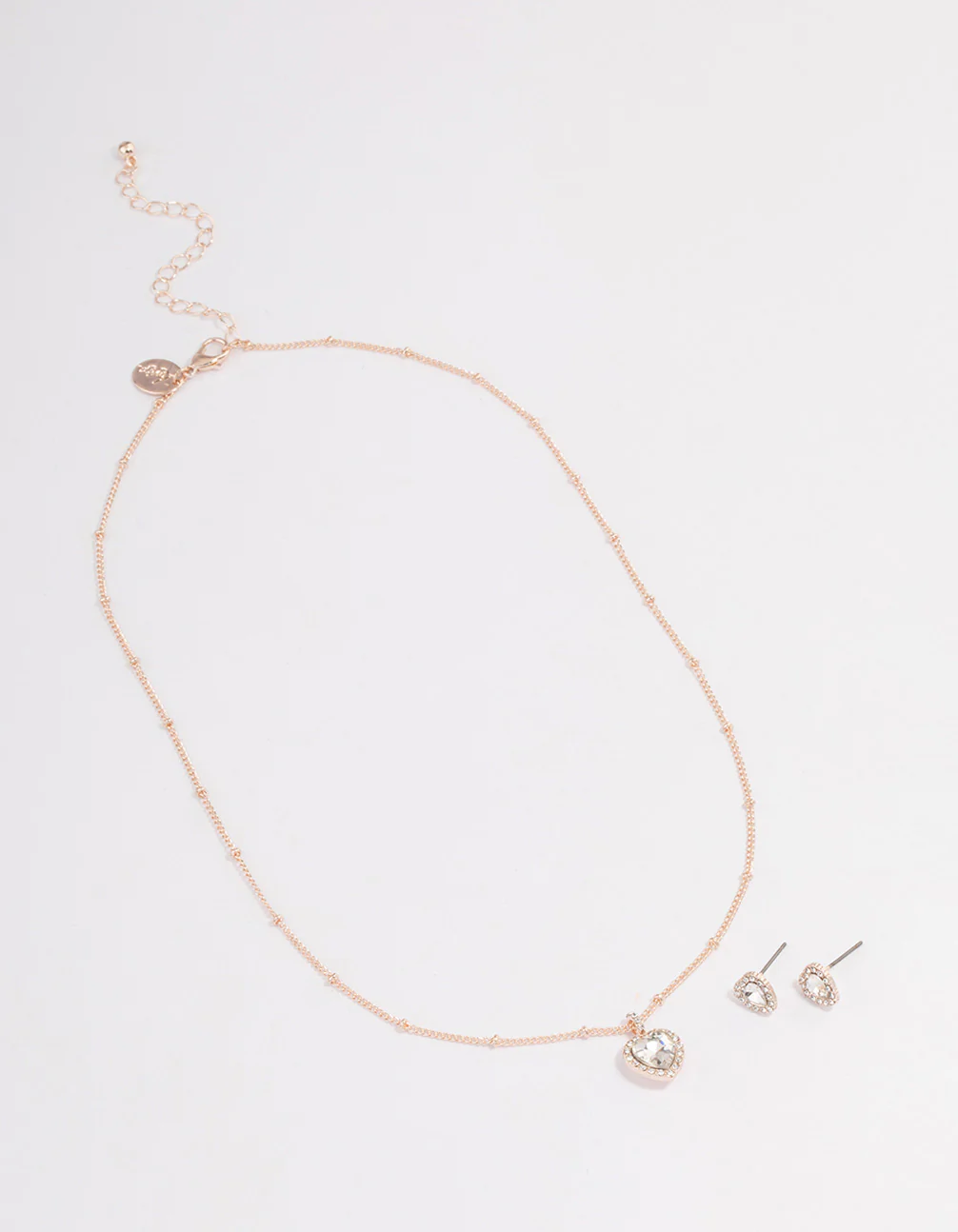 Rose Gold Heart Halo Necklace & Stud Earrings Set - Image 2