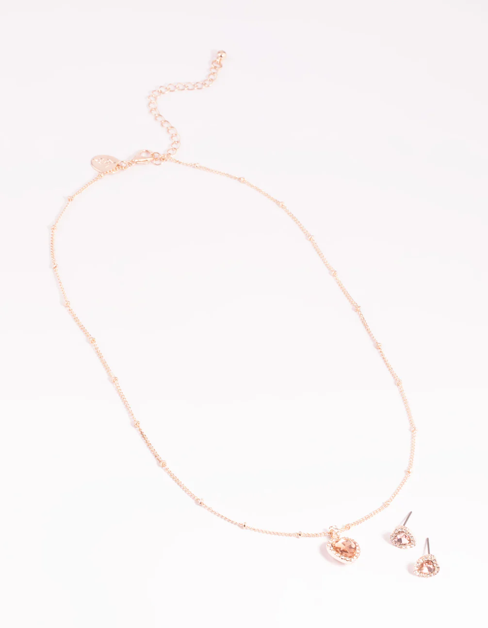Rose Gold Heart Diamante Halo Necklace & Earrings Set - Image 4