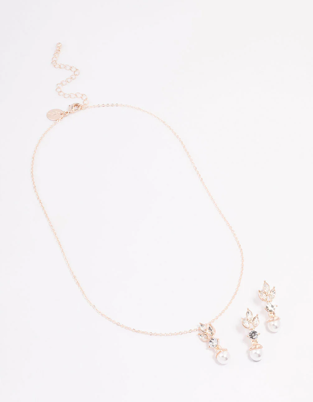 Rose Gold Leafy Diamante & Pearl Jewellery Set - Image 2