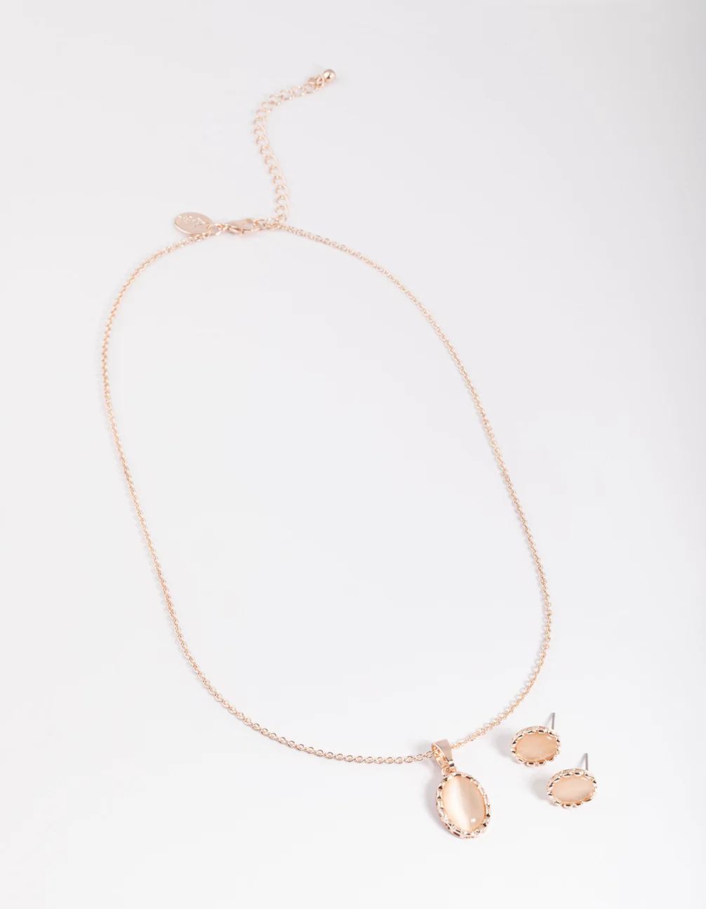 Rose Gold Oval Cateye Necklace & Stud Earrings - Image 3