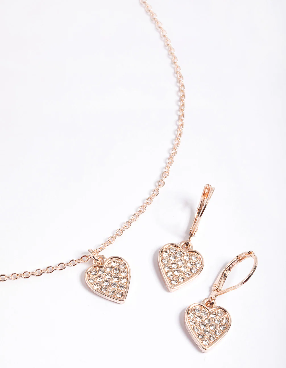 Rose Gold Pave Heart Necklace & Huggie Earrings - Image 2