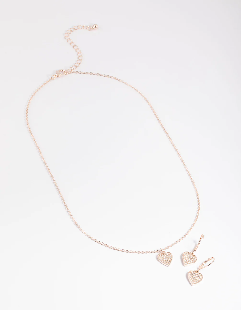 Rose Gold Pave Heart Necklace & Huggie Earrings - Image 3