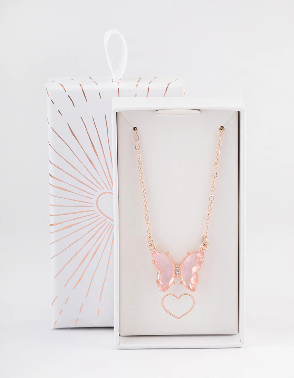 Rose Gold Pink Butterfly Pendant Necklace - Image 3