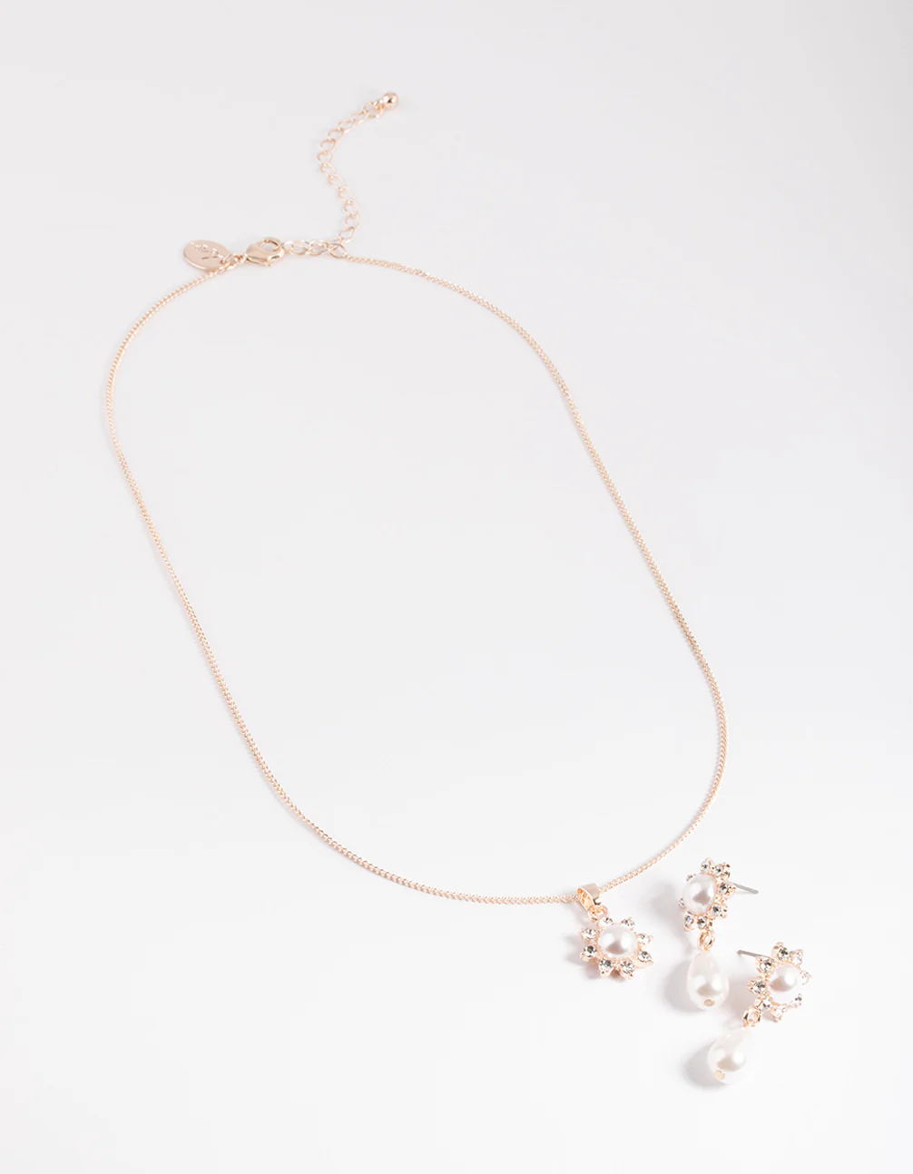 Rose Gold Pearl Flower Necklace & Drop Earrings - Image 3