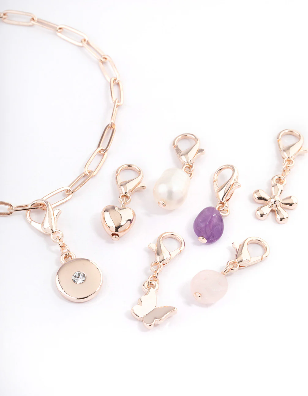 Rose Gold Semi Precious Diamante Charm Bracelet - Image 2