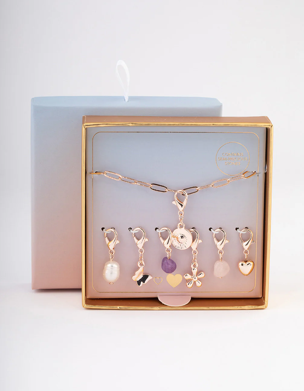 Rose Gold Semi Precious Diamante Charm Bracelet - Image 3