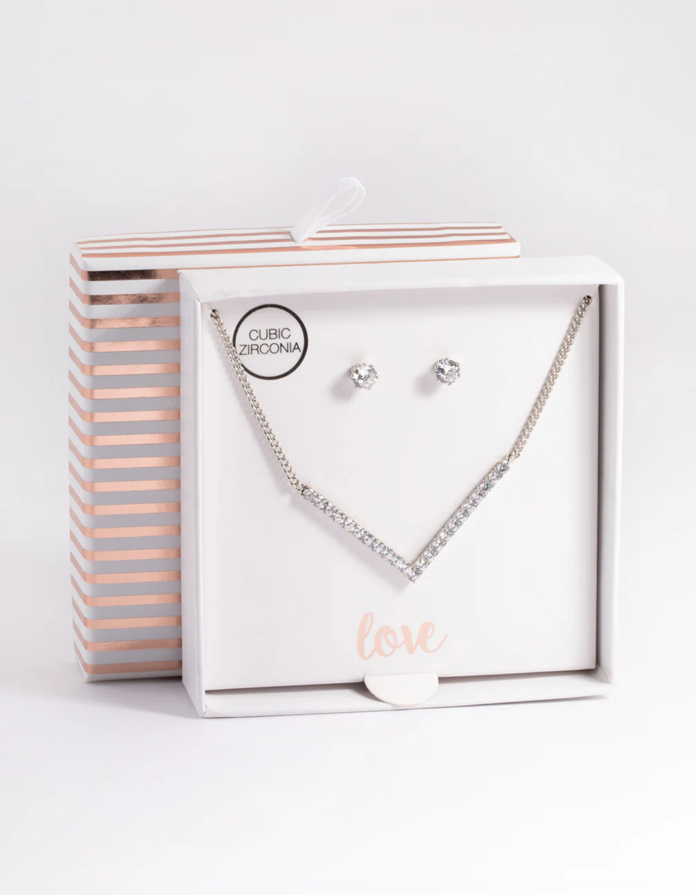 Silver Cubic Zirconia Necklace & Stud Earrings - Image 3