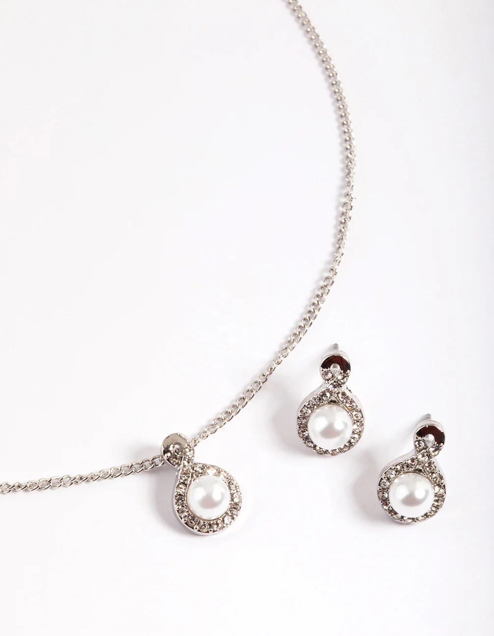 Silver Diamante Pearl Swirl Necklace & Stud Earrings - Image 2