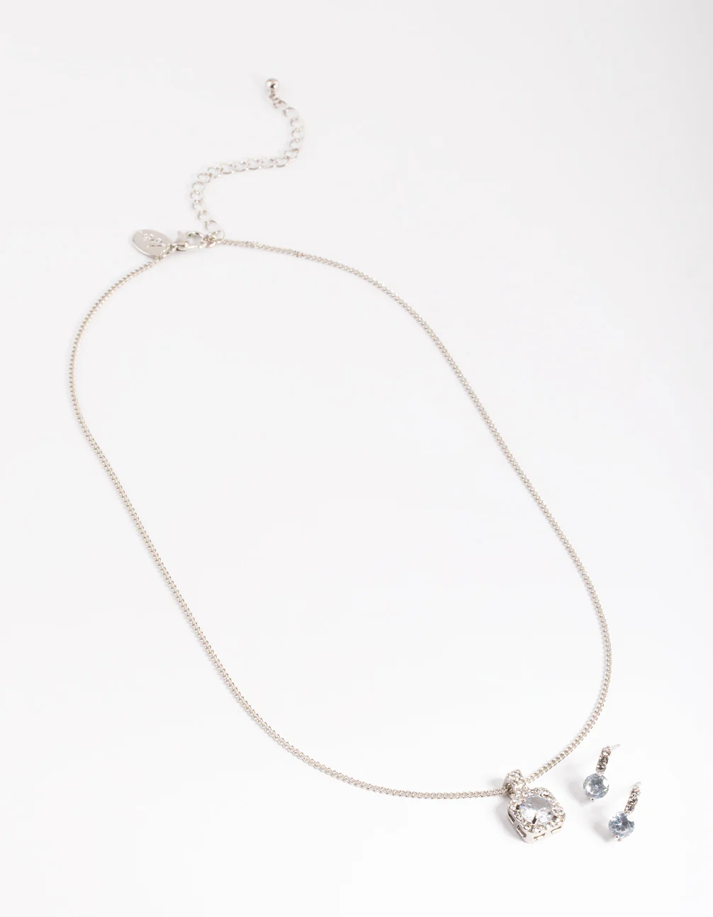 Silver Square Halo Necklace & Stud Earrings - Image 3
