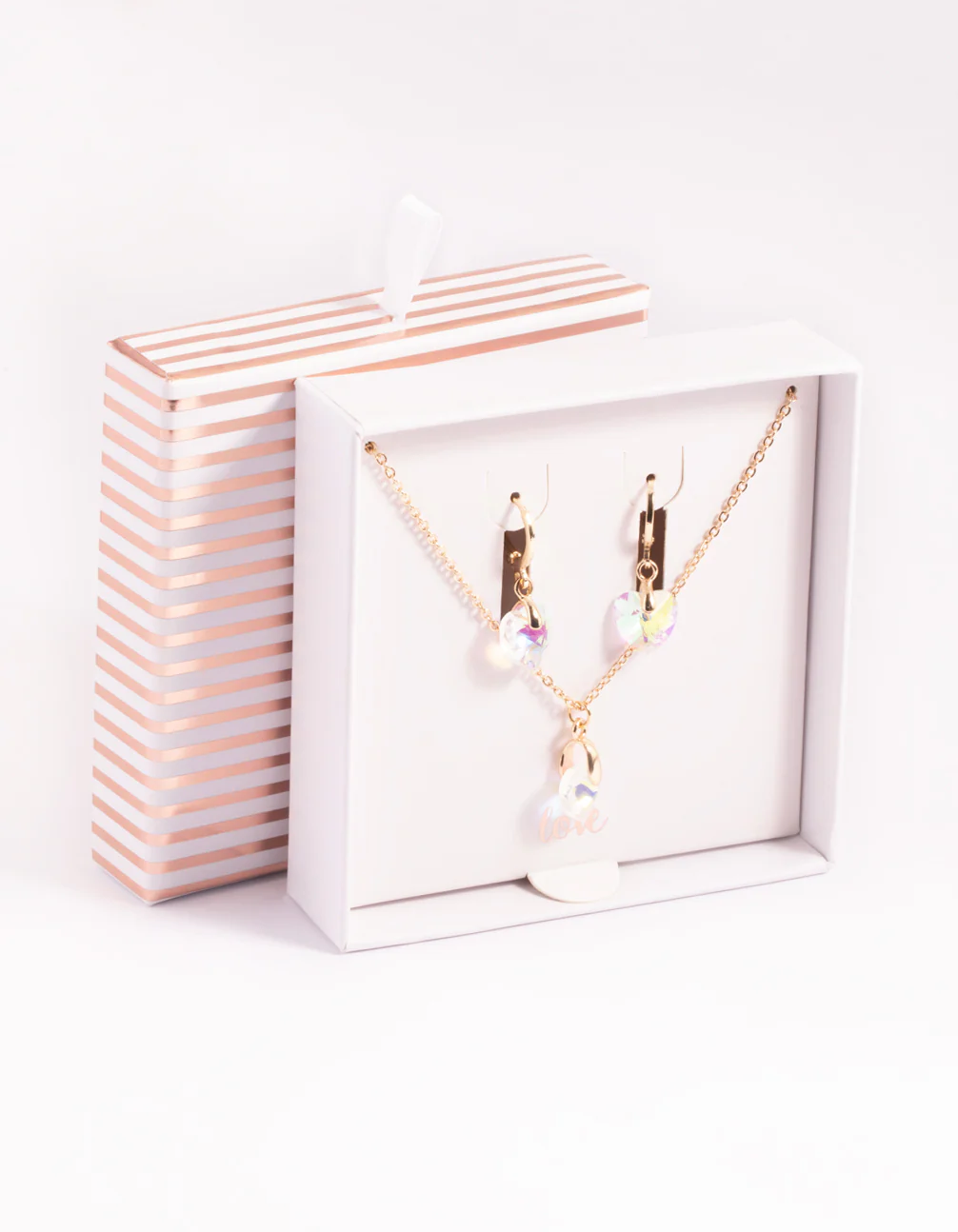 Iridescent Diamante Heart Necklac eand Huggie Hoop Earrings - Image 3