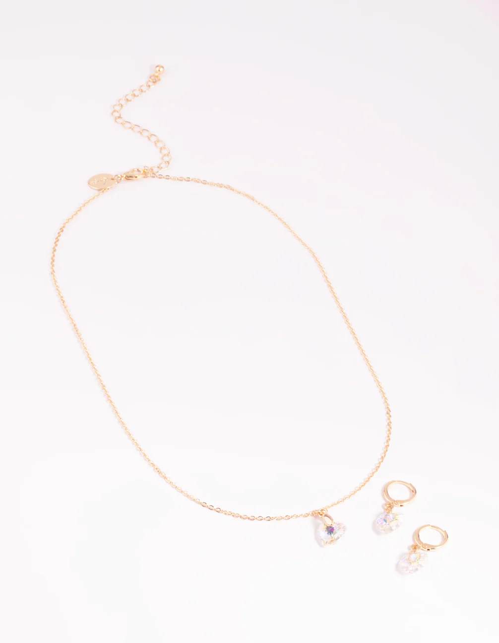 Iridescent Diamante Heart Necklac eand Huggie Hoop Earrings - Image 4